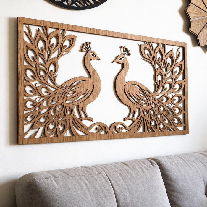 Real Nature oak wood wall decor - Peacocks