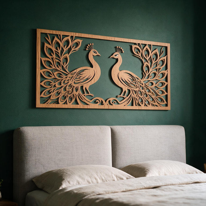Real Nature oak wood wall decor - Peacocks