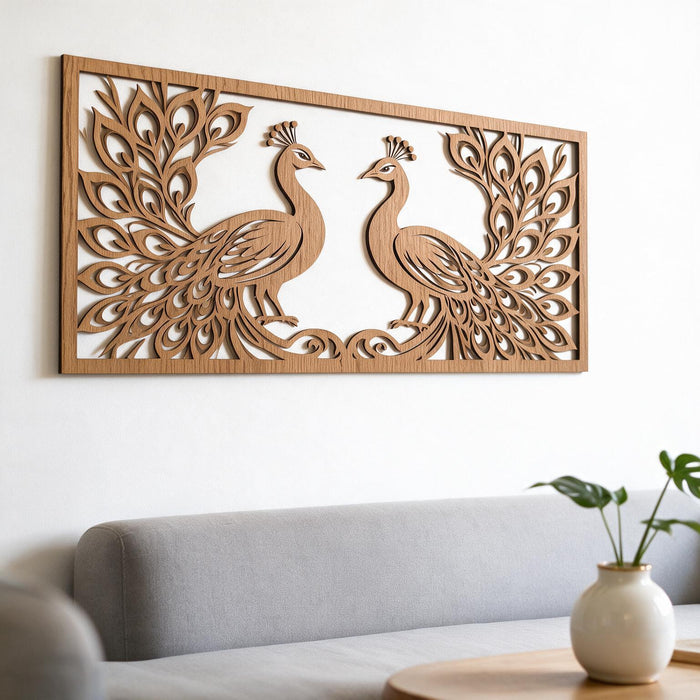 Real Nature oak wood wall decor - Peacocks