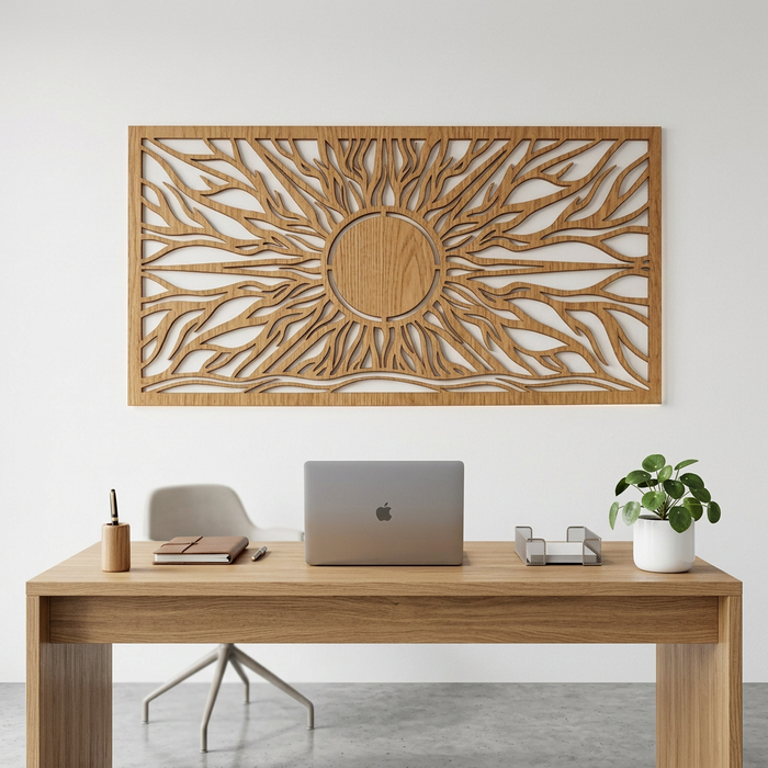 Real Nature oak wood wall decor - Sun