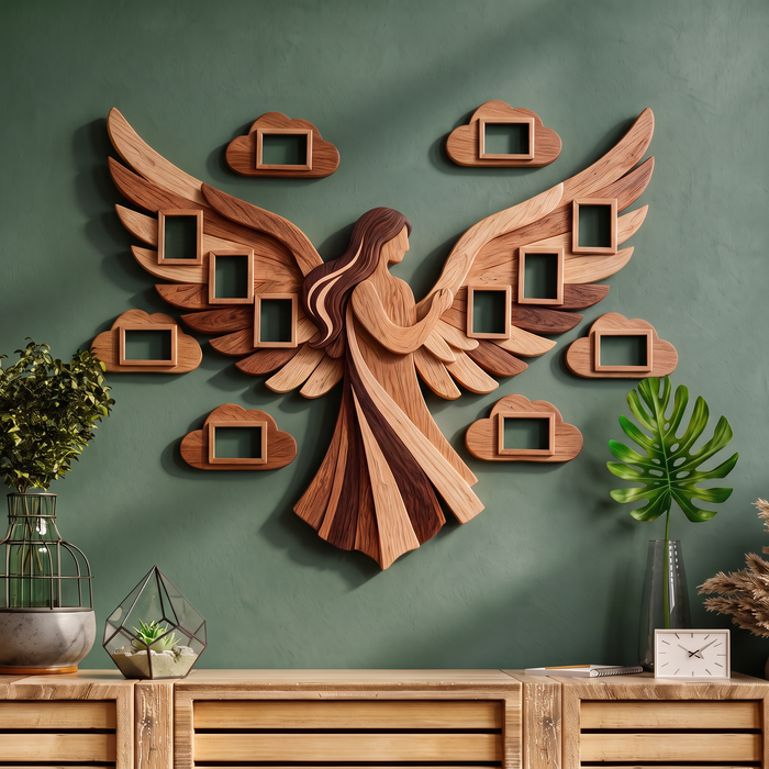 Großes Foto-Wandcollage aus Holz - Engel und Wolken