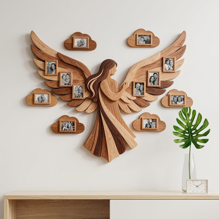 Großes Foto-Wandcollage aus Holz - Engel und Wolken
