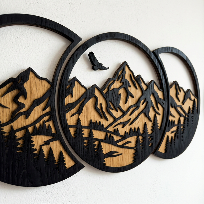 Real Nature oak wood wall decor – Mountain circles