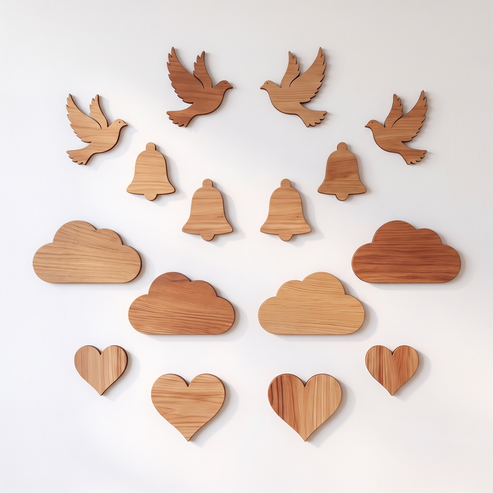 Großes Foto-Wandcollage aus Holz - Engel und Wolken