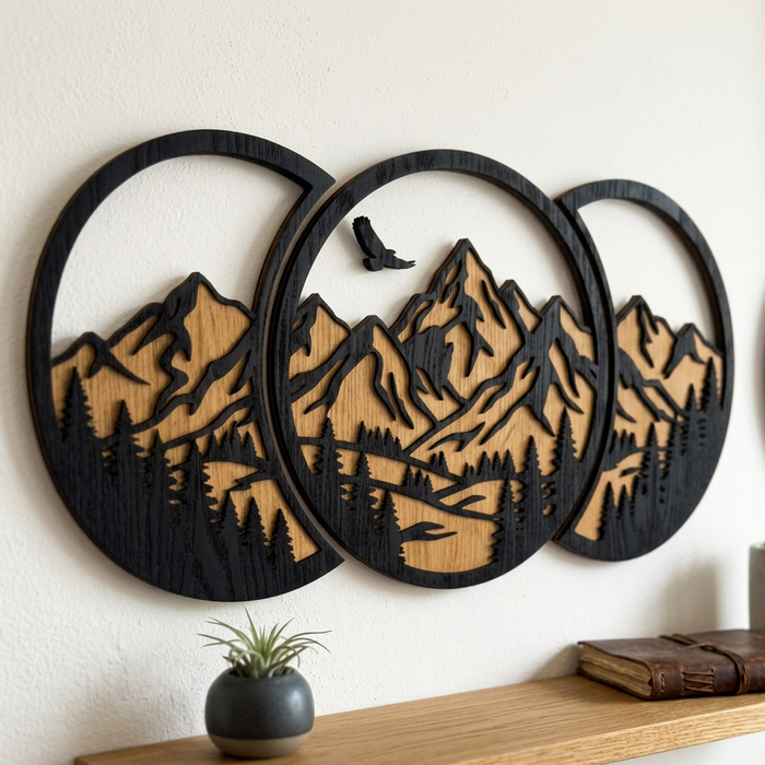 Real Nature oak wood wall decor – Mountain circles