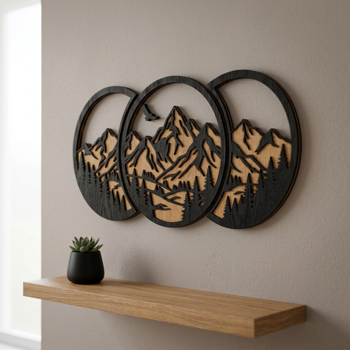 Real Nature oak wood wall decor – Mountain circles