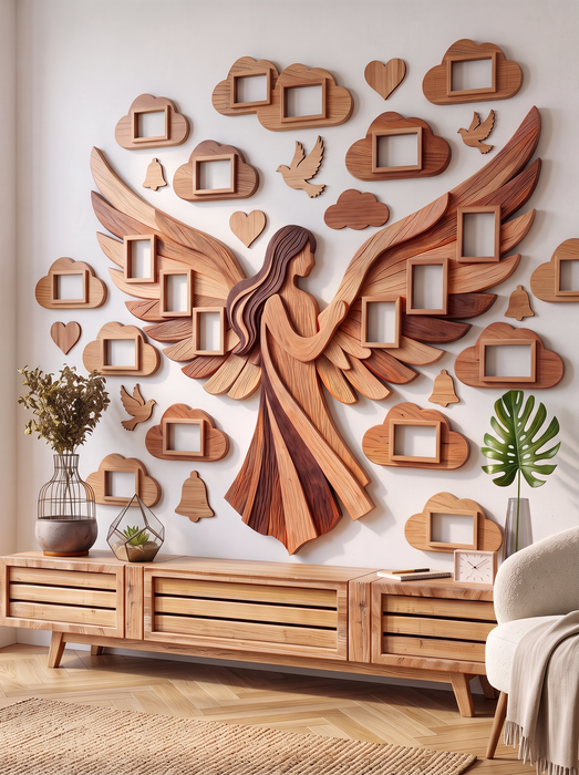 Großes Foto-Wandcollage aus Holz - Engel und Wolken