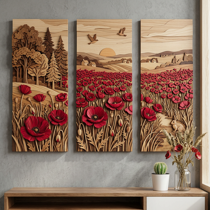 Holzbild mit UV-Druck - Land der roten Blumen