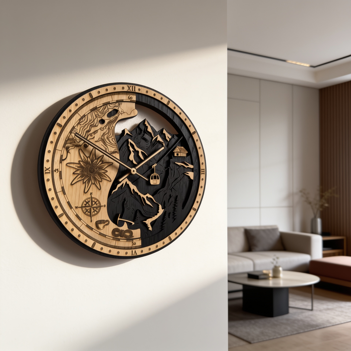 Horloge Murale en Chêne Massif « Monde Alpin »