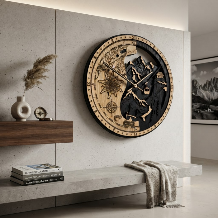 Horloge Murale en Chêne Massif « Monde Alpin »