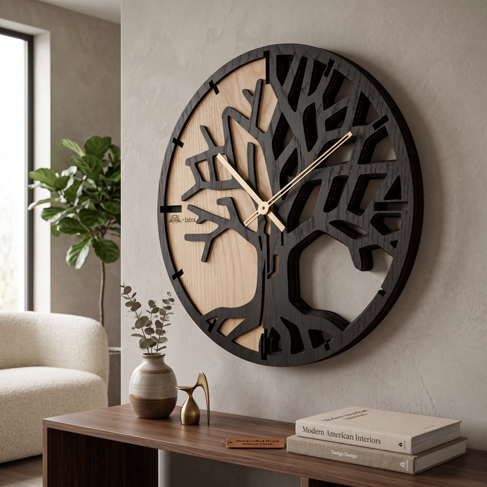 Horloge Murale en Chêne Massif « Arbre de Vie » – L'Élégance Sculpturale d'un Artisanat d'Art