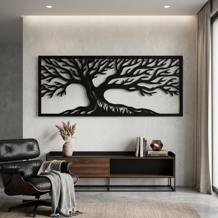 Wanddekoration aus echtem Natureichenholz – Waldbaum Mero