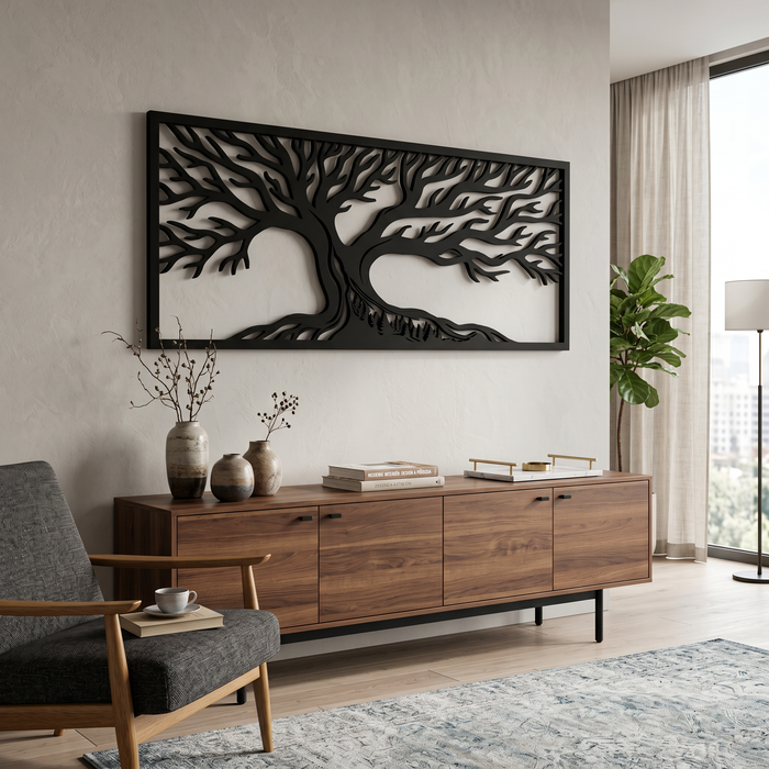 Wanddekoration aus echtem Natureichenholz – Waldbaum Mero