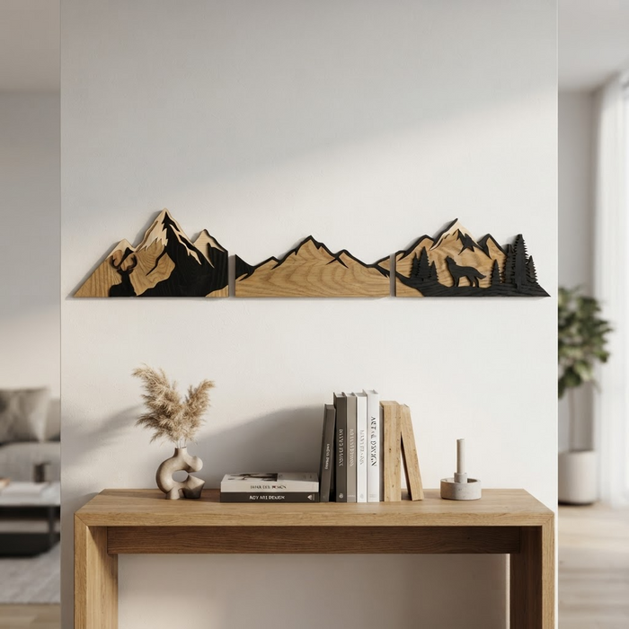 Décoration murale en chêne naturel massif – Montagnes et paysage