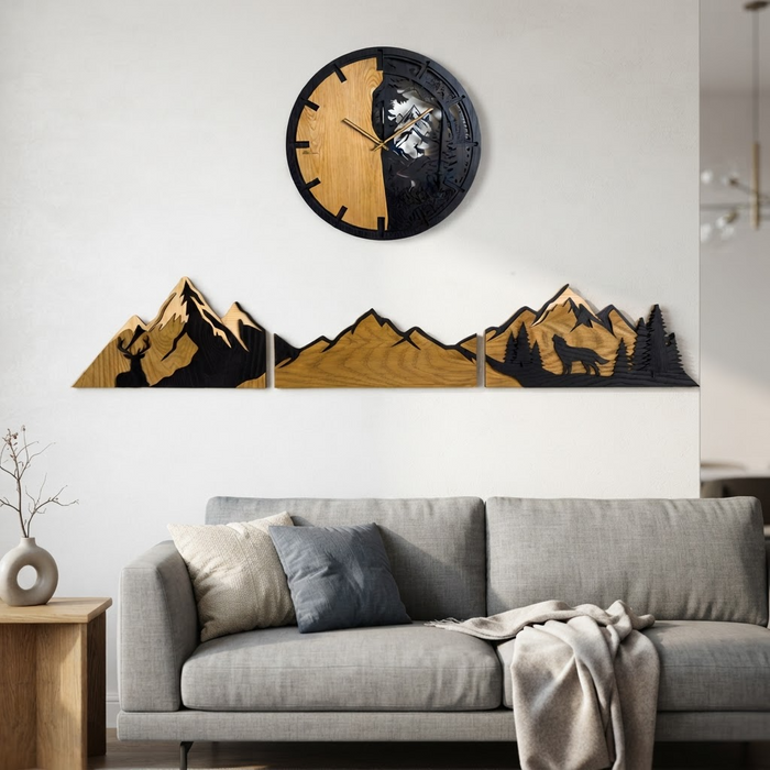 Décoration murale en chêne naturel massif – Montagnes et paysage