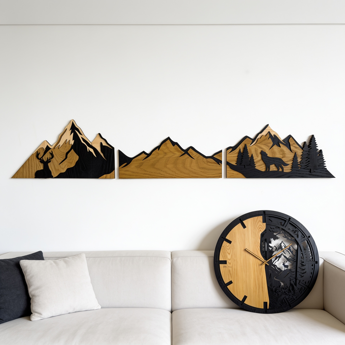 Décoration murale en chêne naturel massif – Montagnes et paysage