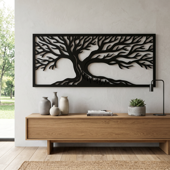 Wanddekoration aus echtem Natureichenholz – Waldbaum Mero