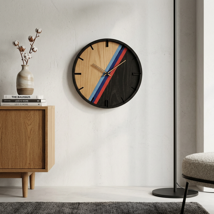 Horloge murale 3D en bois de chêne M sport 30 cm - 50 cm - 84 cm