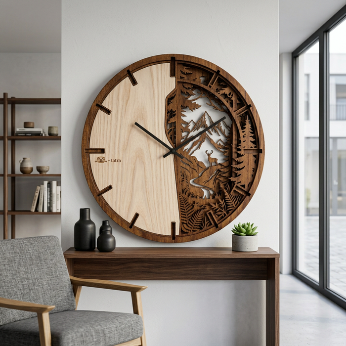 3D Dubové drevené hodiny T-Tatra Mountain 30cm-50cm-84cm Atama