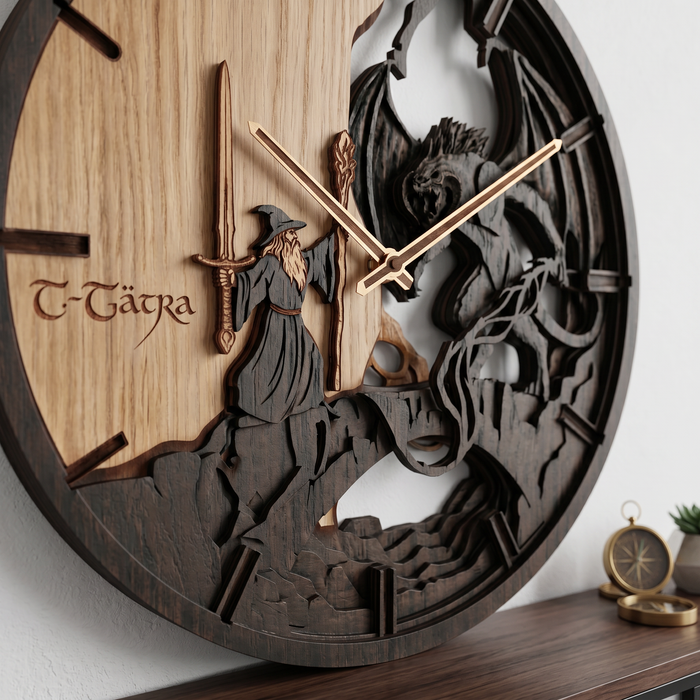 3D eikenhouten klok Gandalf vs Balrog 30cm-50cm-84cm