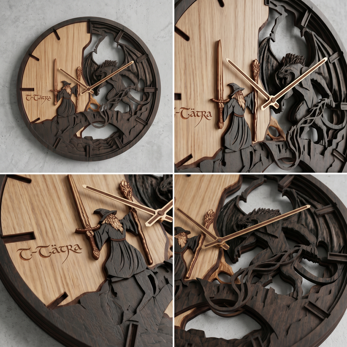 3D eikenhouten klok Gandalf vs Balrog 30cm-50cm-84cm
