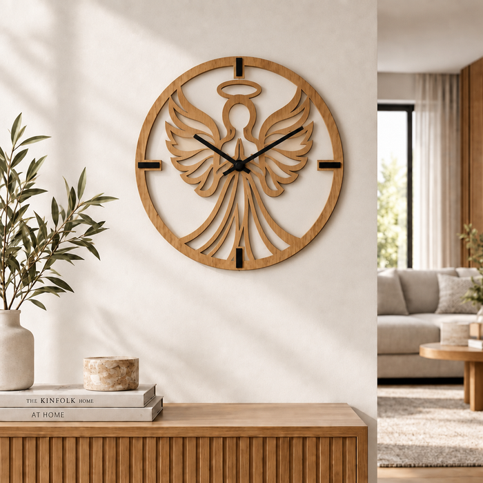 Ceas de perete 3D din stejar T-Tatra Energie angelică 30cm-50cm-80cm