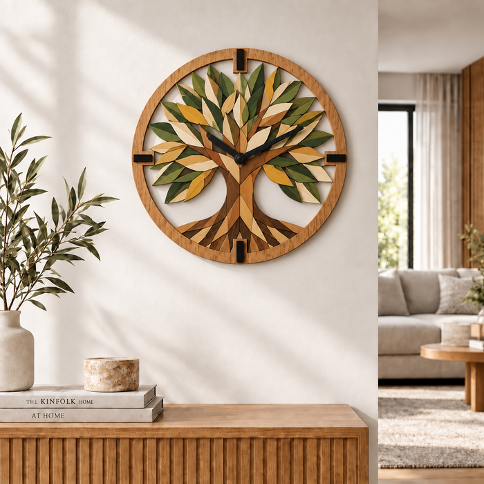 Horloge murale en chêne massif - Eucalyptus