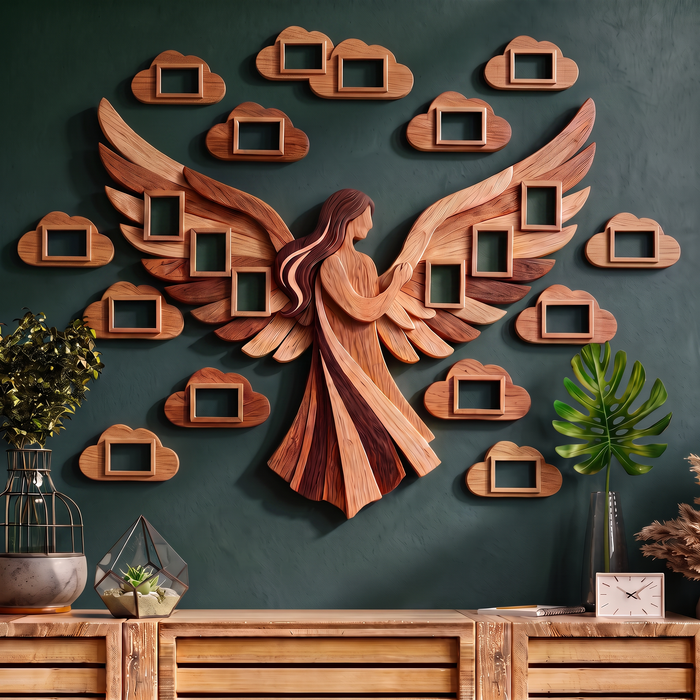 Großes Foto-Wandcollage aus Holz - Engel und Wolken